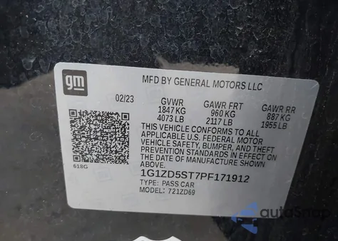 2023 Chevrolet Malibu Fwd 1Lt from USA, damaged, VIN 1G1ZD5ST7PF171912